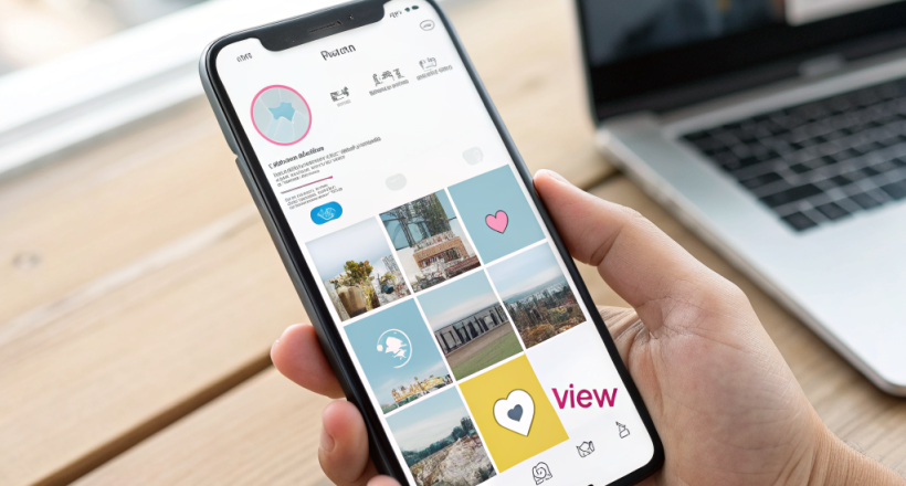 A smartphone screen showing an Instagram post with a gold‑bordered property image, caption overlay with a risk disclaimer, and a navy‑blue background.